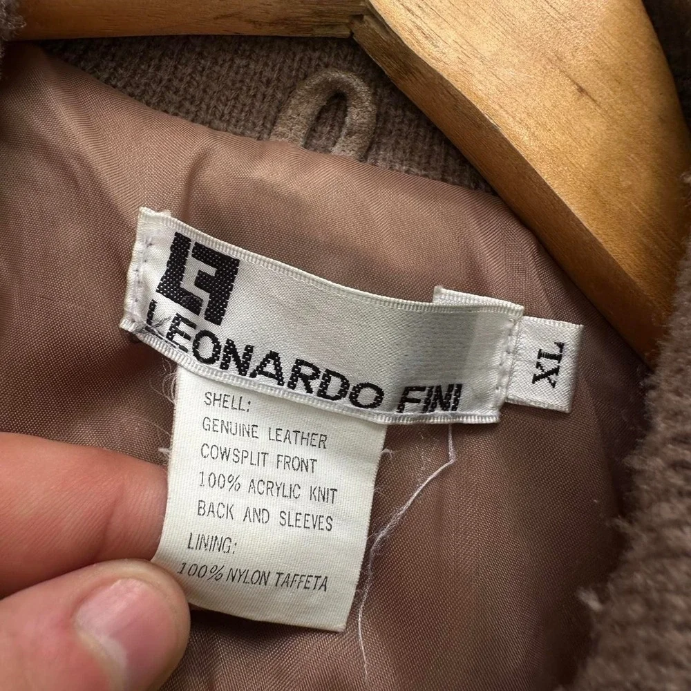 Vintage 90s Leonardo Fini Brown suede knit zip-up jacket Size XL